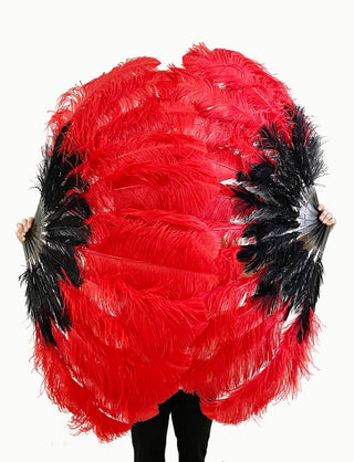 Mix black & red 2 Layers Ostrich Feather Fan 30"x 54"