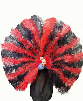 Mixed red & black XL 2 Layer Ostrich Feather Fan 34''x 60''
