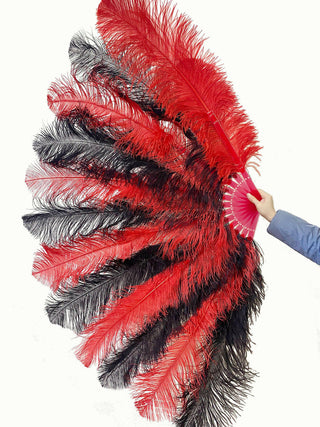 Mixed red & black XL 2 Layer Ostrich Feather Fan 34''x 60''