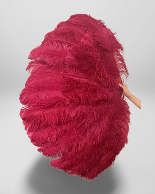 バーガンディ 3層ダチョウ羽根扇子 35"× 63"