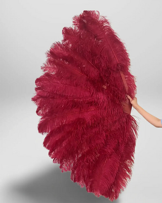 バーガンディ 3層ダチョウ羽根扇子 35"× 63"