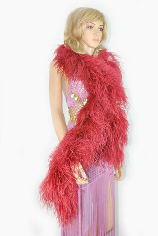burgundy Luxury Ostrich Feather Boa 12 ply