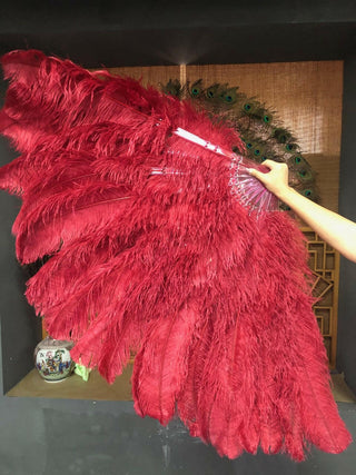 Burgundy Triple layers ostrich Feather Fan 35"x 63"