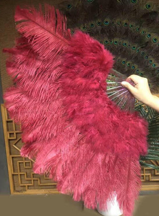 burgundy Marabou Ostrich Feather fan 21"x 38"