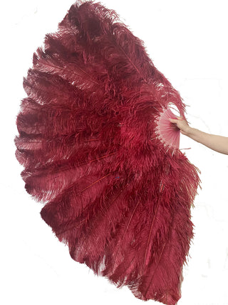 Burgundy Triple layers ostrich Feather Fan 35"x 63" Rhinestone on spines