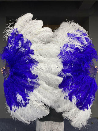 Mix Royal Blue & white XL 2 Layer Ostrich Feather Fan 34''x 60''