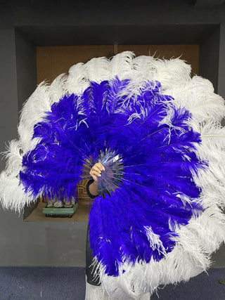Mix Royal Blue & white XL 2 Layer Ostrich Feather Fan 34''x 60''