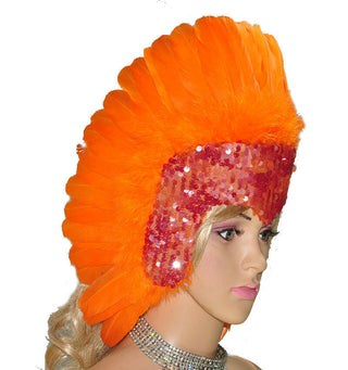Couronne de paillettes Orange, plumes, danseuse de Las Vegas, coiffure de showgirl