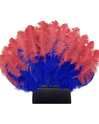 Mix color Coral Red / Royal Blue Triple layers Ostrich Feather Fan 35"x 63"