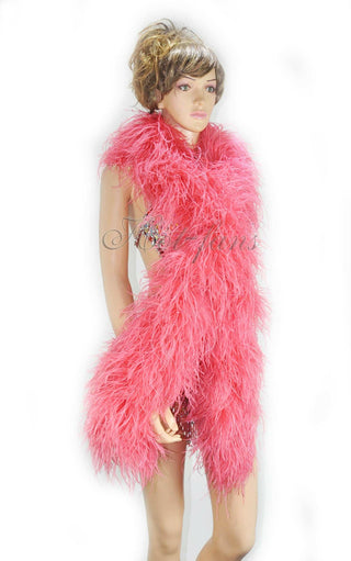 coral red Luxury Ostrich Feather Boa 12 ply