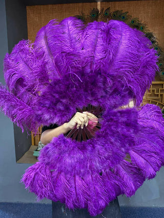Éventail en plumes d'autruche de marabout violet Drak 24"x 43"