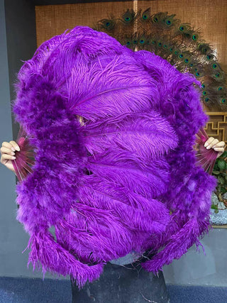 Éventail en plumes d'autruche de marabout violet Drak 24"x 43"