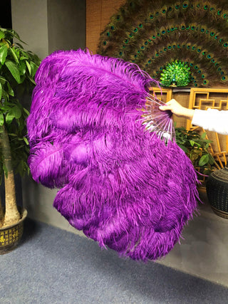 Éventail en plumes d'autruche violet foncé XL 2 couches 34"x 60"
