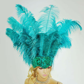 Teal sequins crown feather Open face headgear headpiece