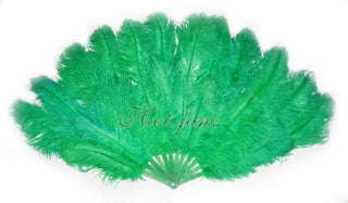 Éventail en plumes d'autruche vert émeraude XL 2 couches 34"x 60"