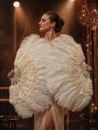 Marabou & Ostrich Feather Fan 21" x 38" for burlesque and stage performance