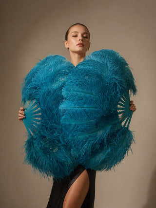 Single Layer Ostrich Feather Fan 12 Staves 25" x 45" | Beginner Standard