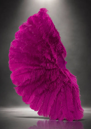 Luxury 3 Layers Ostrich Feather Fan 14 Staves 35" x 70" | 180° Professional Look