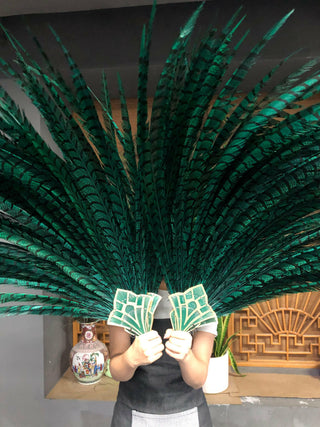 Forest Green huge Tall Pheasant Feather Fan 38"x 80"