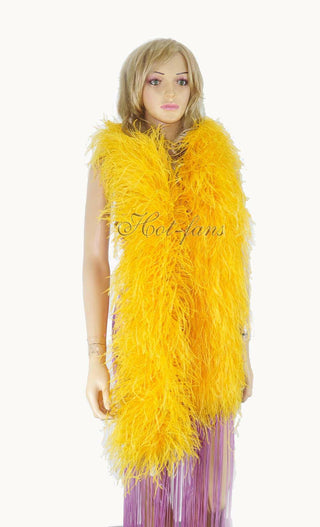 Boa en plumes d'autruche de luxe jaune or 12 plis