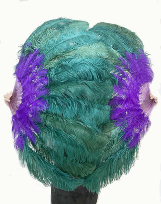 Mix lavender & forest green 2 Layers Ostrich Feather Fan 30"x 54"