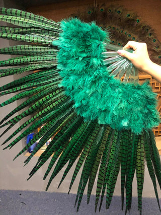 Forest green Marabou & Pheasant Feather Fan