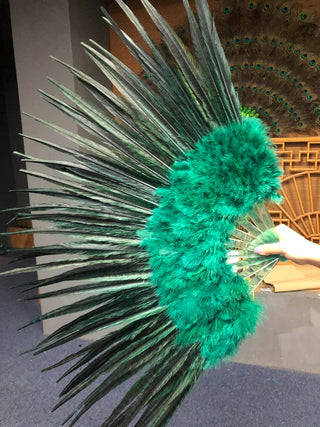 Forest green Marabou & Pheasant Feather Fan