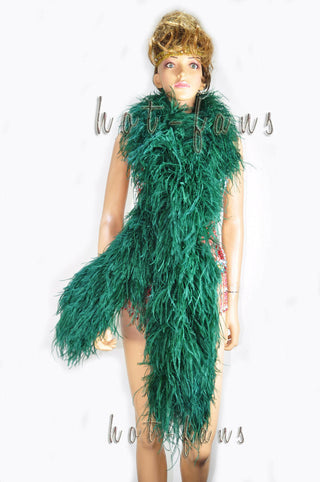 Boa en plumes d'autruche de luxe vert forêt 12 plis