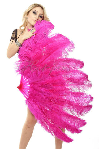 hot pink 2 layers Ostrich Feather Fan 30"x 54"