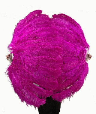 Éventail en plumes d'autruche rose vif XL 2 couches 34"x 60"
