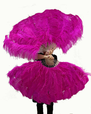 hot pink XL 2 layers Ostrich Feather Fan 34"x 60"