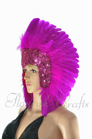 Hot Pink sequins crown feather las vegas dancer showgirl headgear headdress