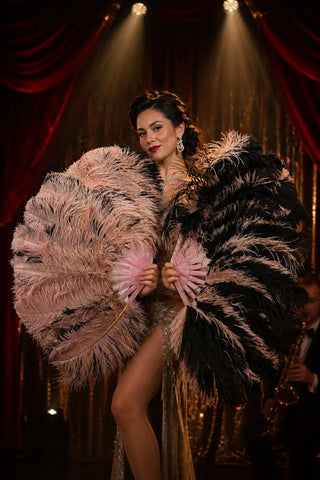 Single Layer Ostrich Feather Fan Double Side 12 Staves 25" x 47" | Fuller Beginner Look