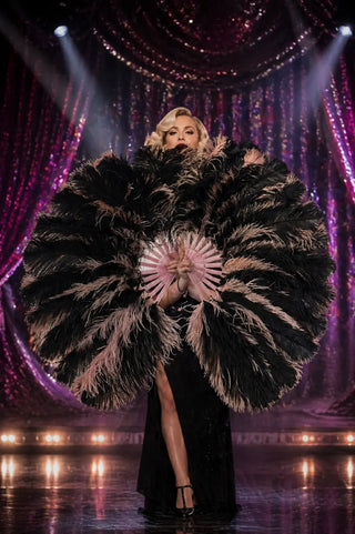 Single Layer Ostrich Feather Fan Double Side 12 Staves 25" x 47" | Fuller Beginner Look