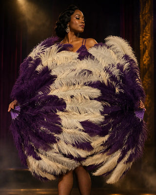 Custom Mix Color 3 Layers Ostrich Feather Fan  34" x 65" | Professional Stage Look