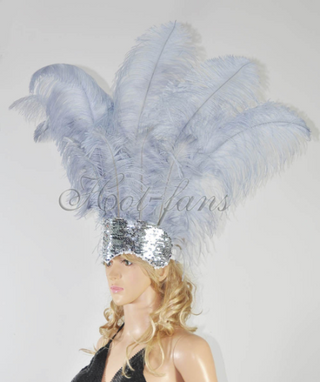 light grey sequins crown feather Open face headgear headpiece