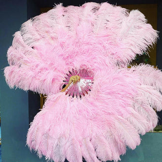 Éventail en plumes d'autruche 2 épaisseurs rose clair XL 34"x 60"