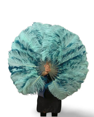menta & Abanico de plumas de avestruz de una sola capa y doble cara color verde azulado 25"incógnita 47"
