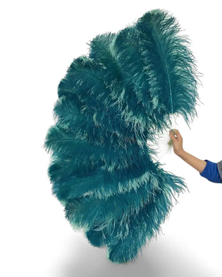 menta & Abanico de plumas de avestruz de una sola capa y doble cara color verde azulado 25"incógnita 47"