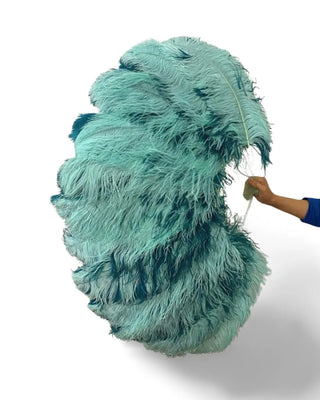 menta & Abanico de plumas de avestruz de una sola capa y doble cara color verde azulado 25"incógnita 47"
