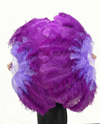 Mix aqua violet & dark purple 2 Layers Ostrich Feather Fan 30"x 54"