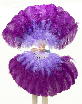Mélange de violet aqua et violet foncé, 2 couches d'éventail de plumes d'autruche 30 "x 54"