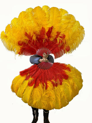 Mix red & Gold yellow 2 Layers Ostrich Feather Fan 30"x 54"