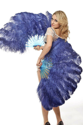 navy 2 layers Ostrich Feather Fan 30"x 54"