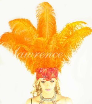 Orange sequins crown feather Open face headgear headpiece