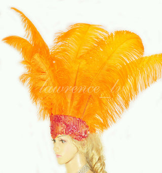 Plume de couronne de paillettes orange, couvre-chef à visage ouvert 