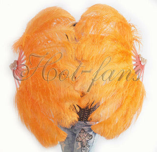 A pair orange Single layer Feather fan 24"x 41"