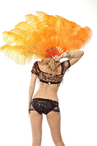 orange 2 layers Ostrich Feather Fan 30"x 54"