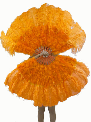 Éventail en plumes d'autruche de marabout orange 27"x 53"