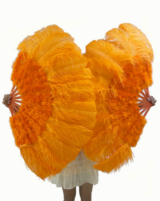 Éventail en plumes d'autruche de marabout orange 27"x 53"